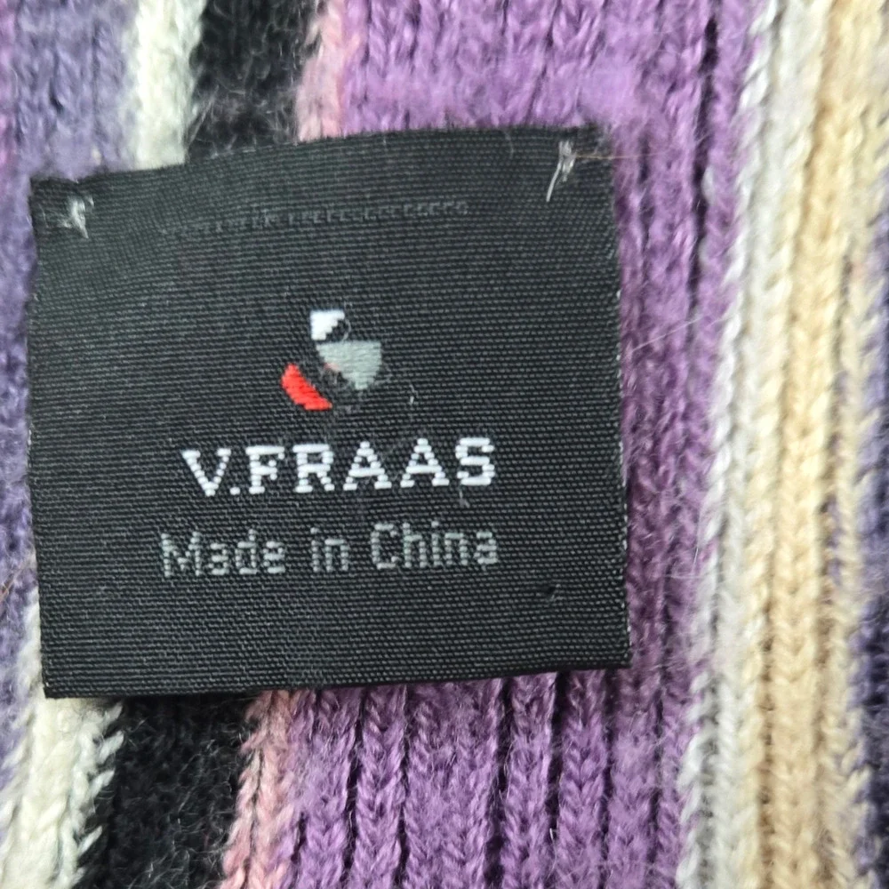 90s Vintage Purple White Striped Rectangle Fringe Wool Blend Ribbed Knit Scarf